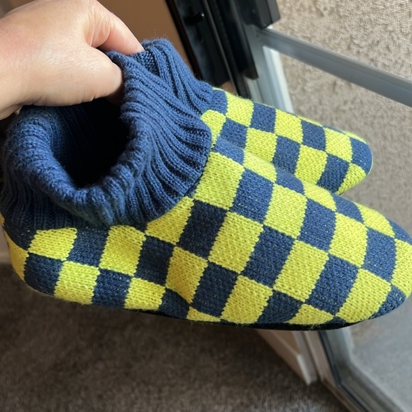 NWT Free People Sleepover Bootie Slippers, checker blue and yellow, size 8 - Picture 4 of 14
